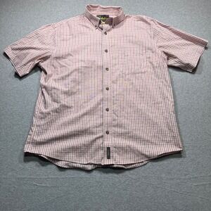Cabelas Mens Large Short Sleeve Button Down Shirt Red White Gingham Cotton L